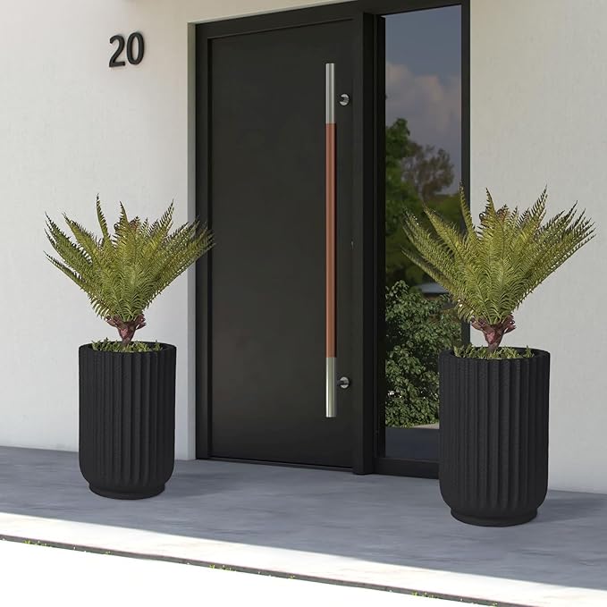TerraDeco Classic Roman Column Style Planter | 20" Tall | Black & White Options | Ideal for Entrance & Living Room Corner | Durable Fiberglass Composite