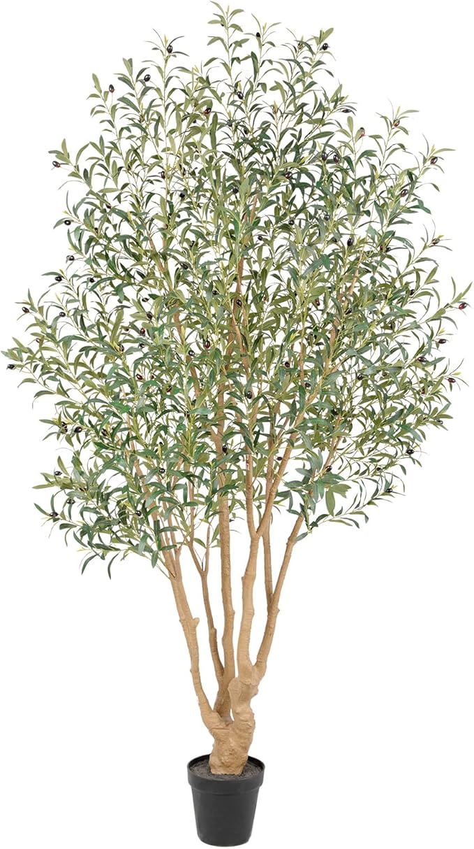 Nafresh Majestic Faux Olive Tree 8ft – Artificial Olive Tree Indoor & Outdoor with Lifelike Leaves & Textured Branches for Living Room, Office, Entryway,Patio