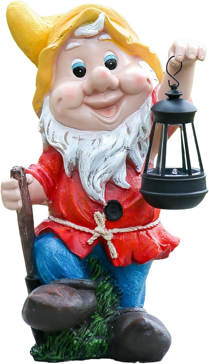Solar Gnomes Garden Statues.,Mushroom and Solar Lights Lantern,Outdoor Yard Art Decorations for Garden Patio Lawn15.35"*8.66"*7.48"