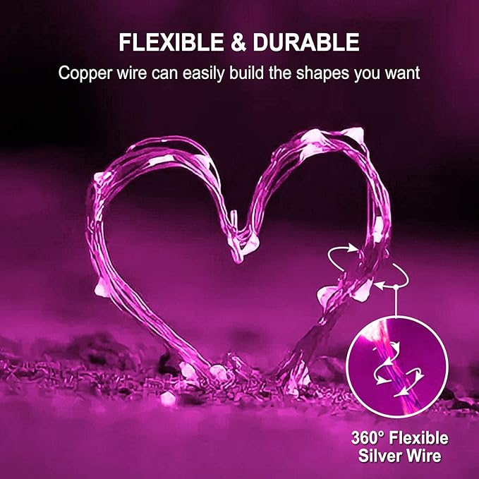 JMEXSUSS 4 Pack 50 LED Pink Fairy Lights Battery Operated, 16.1ft Christmas Fairy Lights Indoor Outdoor Waterproof, Pink String Lights for Bedroom Wedding Birthday Holiday Decorations