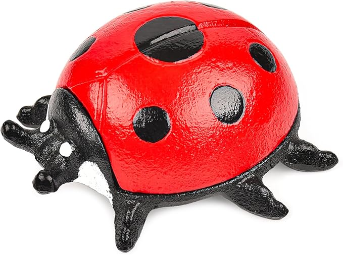 Sungmor Cast Iron Ladybug Key Hider, Hidden Key Holder for Indoor Outdoor, Hand Painted Garden Animal Statue Lawn Ornament, Decorative Jewelry Box Spare Key Hider for Shelf
