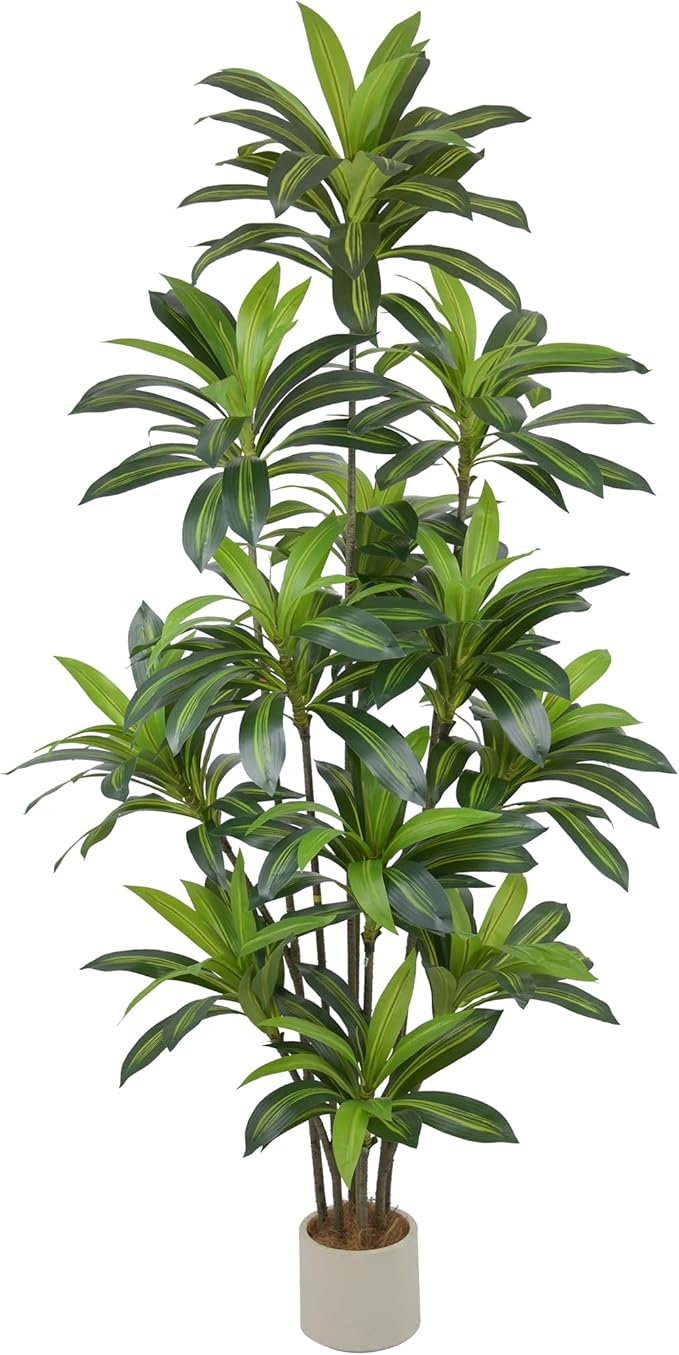 Artificial Dracaena Tree 8FT(96in) Tall Fake Plant with Realistic Green Leaves, Faux Floor Potted Artificial Trees for Home Office Living Room Decor Indoor Outdoor (8feet,1 Pack)