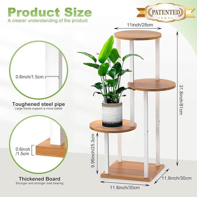 YOCOMEY Plant Stand Indoor, 4 Tier Thickened Metal Corner Plant Shelf for Multiple Plants, Indoor Plants Tiered Flower Pot Stand for Patio Garden Balcony Living Room Bedroom (White)