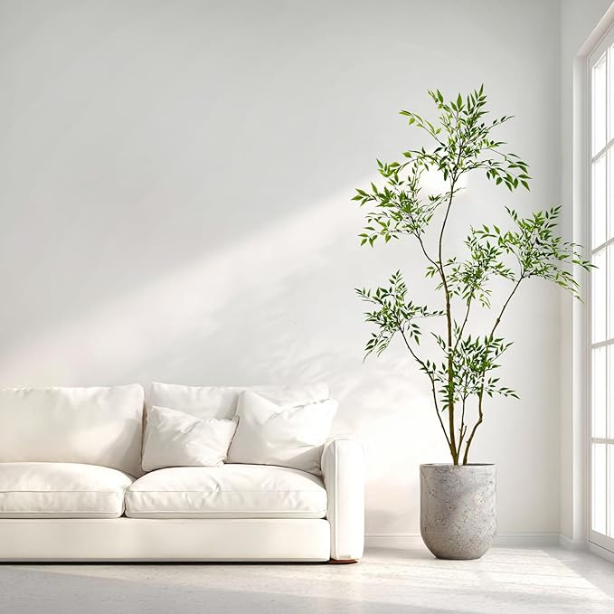 Artificial Nandina Domestica Tree, 6 ft Tall Indoor Plant, Potted Faux Greenery with Natural Stems