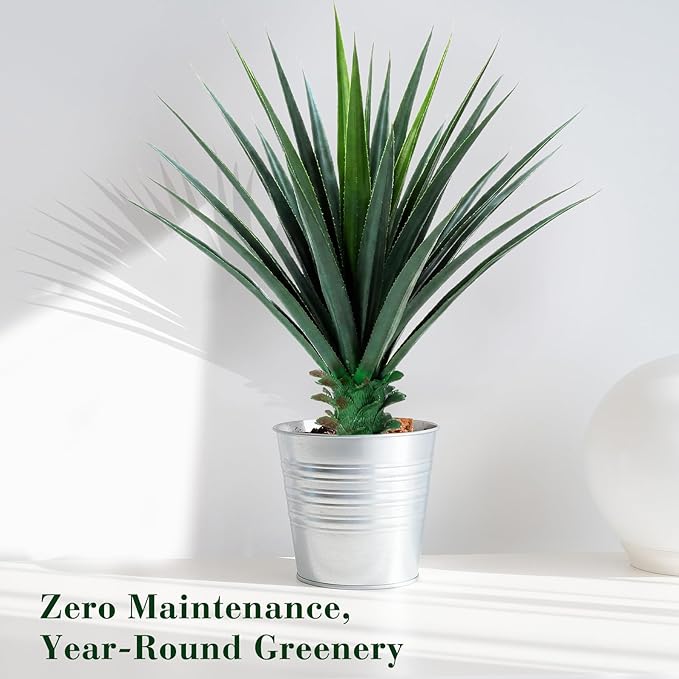 Giegxin 1 Piece 3ft Tall Artificial Spiked Agave Plant Potted Faux Agave Plants 35'' UV Resistant Large Realistic Artificial Greenery Outdoor Indoor for Housewarming Gift House Garden Bathroom