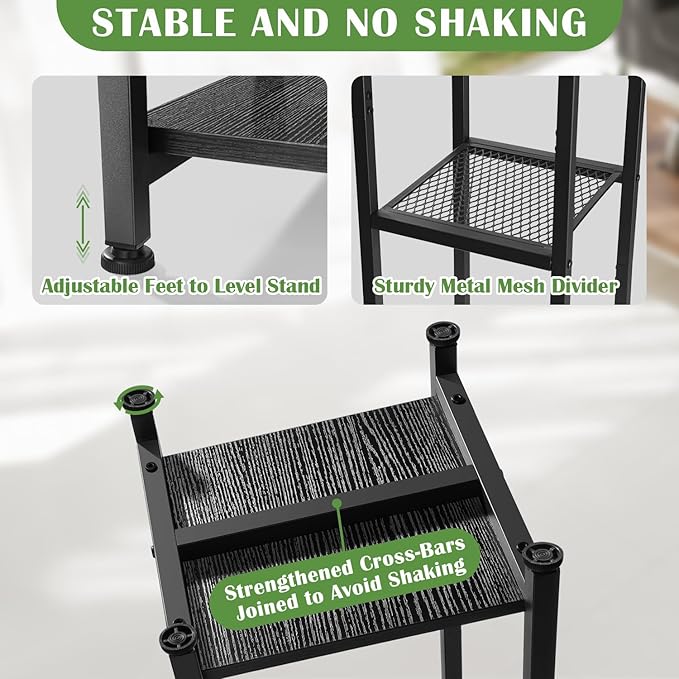 Dipion Extra Tall Plant Stand Indoor,40 Inch Plant Stands,3 Tier Metal Plant Stand with Heavy Duty Wood and Metal Mesh Shelf,Black