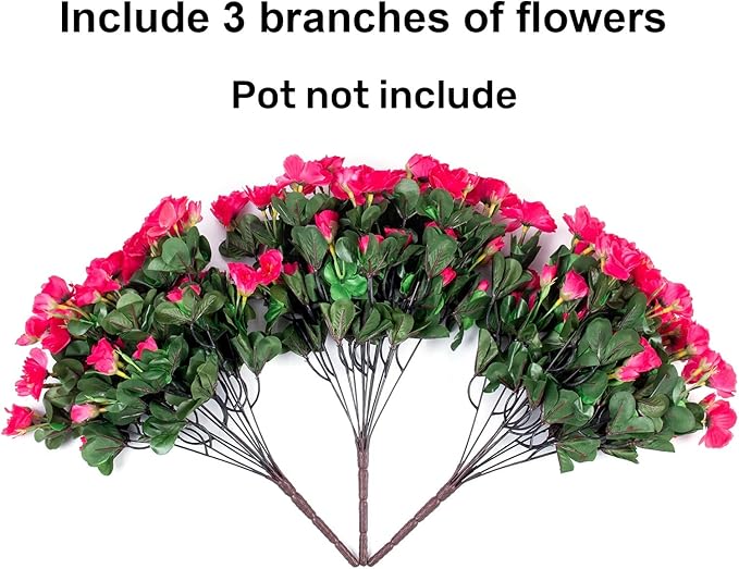 Ivydale Artificial Fake Camellia Flowers Plants for Outdoor Outside Spring Decoration, Faux Silk Hotpink Camellias UV Resistant Look Real for Planter Porch Patio Garden Yard, 3 Large Bundles
