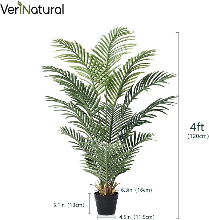 VeriNatural Artificial Palm Tree 4FT Tall Palm Trees UV Resistant Fake Plant Large Potted Faux Tropical Areca Palm Floor Plants for Indoor Outdoor Home Living Room Porch Patio Decor 2 Pack, VN125