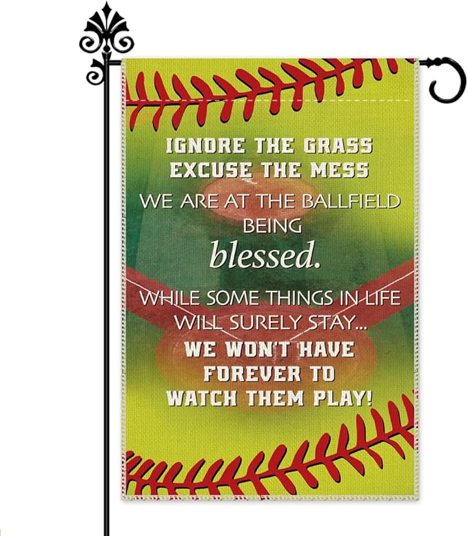 Hafhue Ignore The Garss Excuse The Mess Baseball Softball Garden Flag, 12 x 18 Inch Double Sided Holiday Yard Outdoor Decoration Flags, Check the Ballfield Flag, Baseball Flag for Baseballs Lover