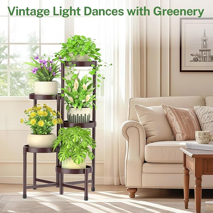 iDavosic.ly Plant Stand Indoor Outdoor, 5 Tier Corner Metal Flower Display Holder Shelf, Easy Assembly Folding Tall Orchid Rack for Patio Balcony Porch Garden Living Room House, Violet Bronze