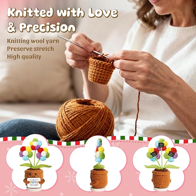 penzoos Emotional Vessels – Rainbow Crochet Flower “You Make Life Brighter”, Handmade Thinking of You Gift for Women, Get Well or Encouragement Present, with Hidden Card “for You with Love”