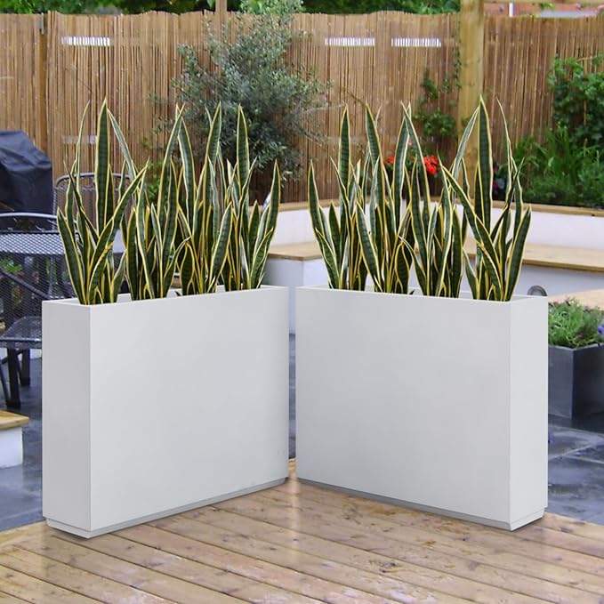 Wallowa Metallic Heavy Planter for Outdoor Plants, 38Lx10Wx30H Inches Tall and Long Metal Divider Planter Box with for Outside & Indoor, Seamless (White)