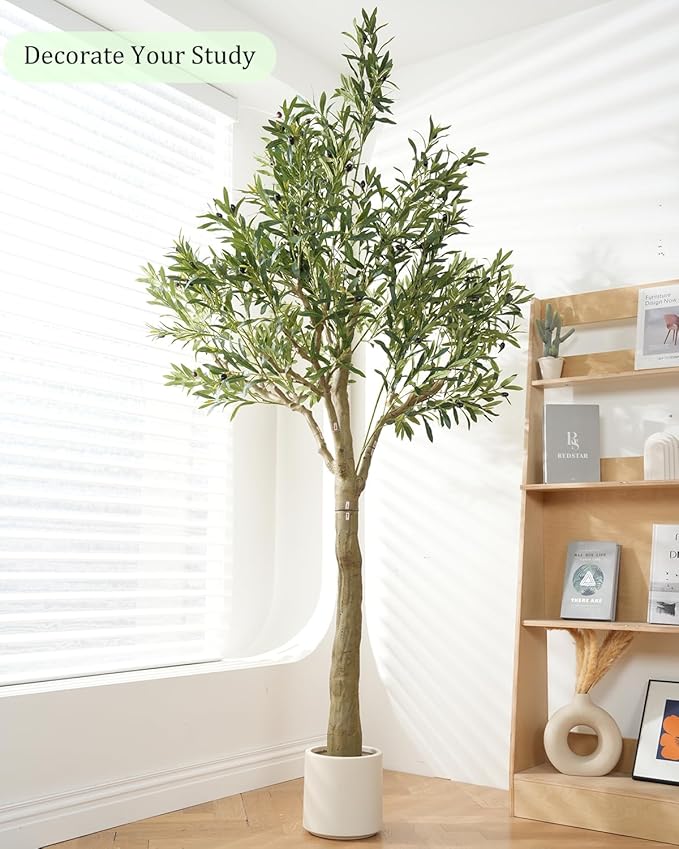 Sillaff Artificial Tree, 8FT(96in) Fake Tree Large Faux Plants Indoor Tall Faux Olive Tree with Pot, Nearly Natural Olive Branches and Fruits for Living Room Office Home Decor