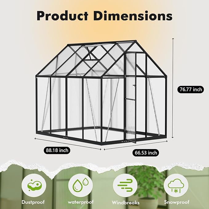 6×7.5FT Greenhouse for Outdoors, Walk in Greenhouse Kit and Winter Garden Planting, Green Houses for Outside with Electronic Thermometers, Withstands Strong Wind or Snow to Protect Vegetable or Plants