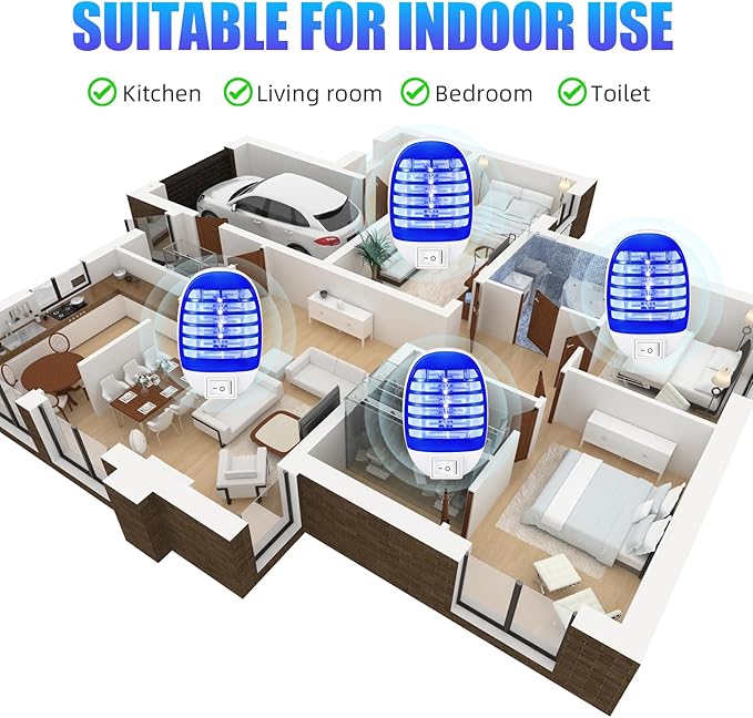 Indoor Bug Zapper Plug in Electronic Mosquito Zapper Fly Zapper Lamp for Bug Gnat Insect Trap for Home, Bedroom, Living Room, Office Indoor Use (Blue)