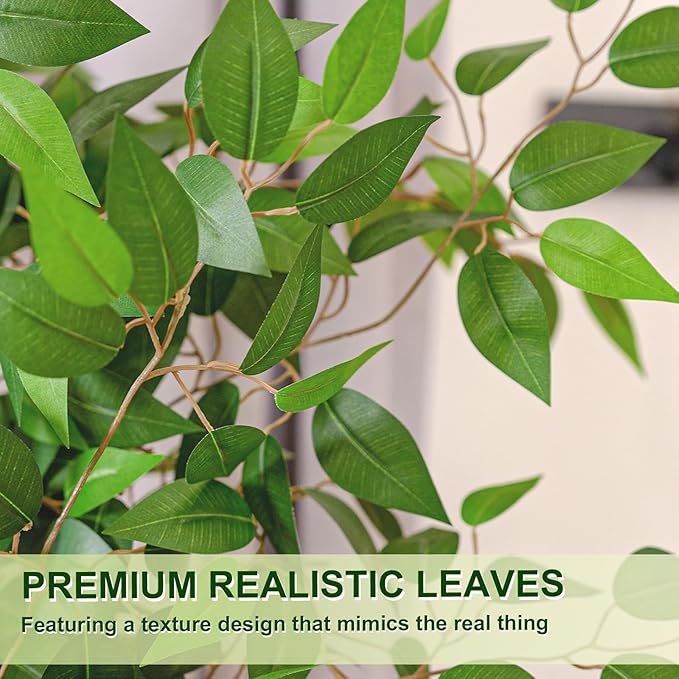 VIVATREES 5FT Artificial Ficus Tree with White Planter, Realistic Faux Silk Indoor Outdoor Plant for Home Office Living Room, Porch, Garden Decor