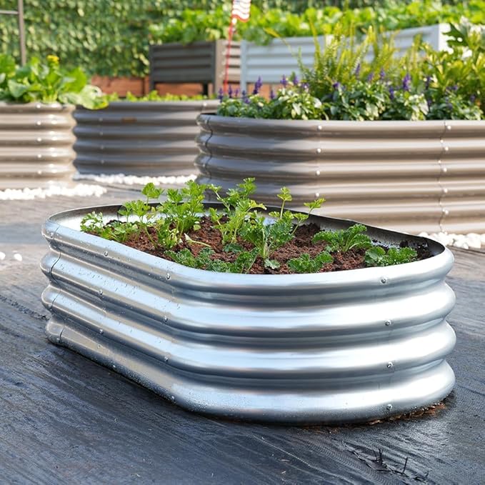 4x2x1 ft Galvanized Raised Garden Bed Outdoor, 1-Pack 12" Tall Metal Planter Boxes for Planting Vegetables, Flowers, Herbs, Tomato - Corrugated Rust-Resistant Elevated Garden Beds Kit, Silver
