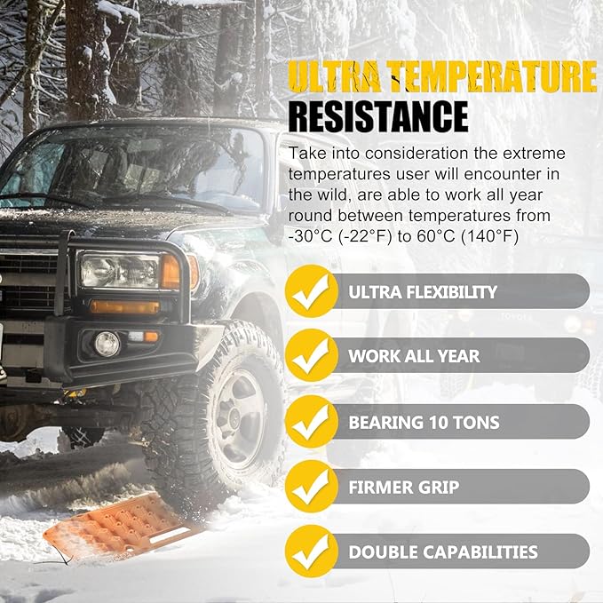BUNKER INDUST Off-Road Traction Boards with Jack Base,Pair Recovery Track 4X4 Jeep Truck Emergency Tire Traction Mat with Bag -Sand, Mud, Snow Tracks Orange Traction Pad (Gen 7th)