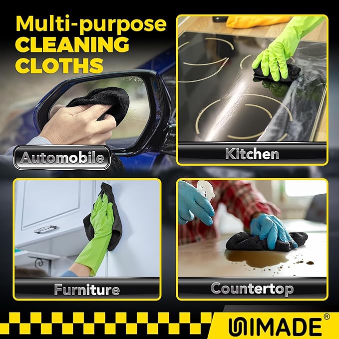 Microfiber Cleaning Cloth, 200 Pack Microfiber Towels for Cars Reusable Shop Rags Bulk Lint Free Cleaning Towels for Car Kitchen Automotive Bar Mechanic Restaurant Garage, 11.5"x 11.5", Black