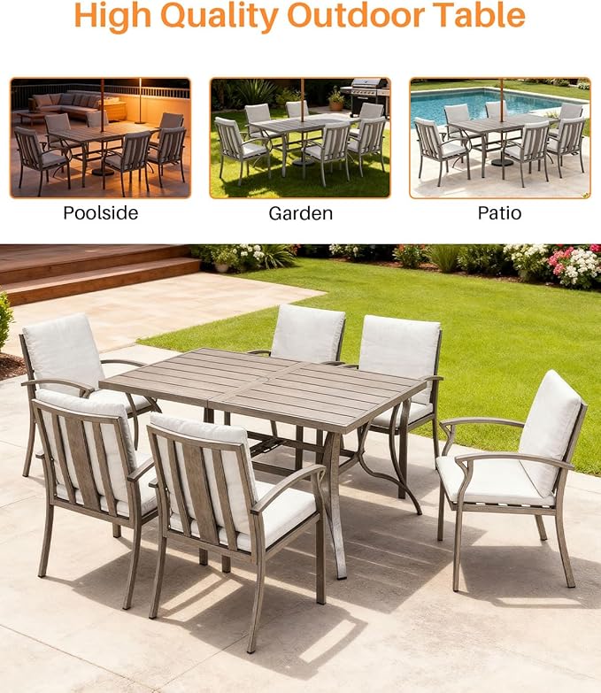 Outdoor Dining Chairs Set of 2, High Backrest Patio Chairs Set with Thick Cushion, All Weather Aluminum Patio Dining Chairs, Patio Furniture Set for Garden, Backyard, Deck, Pool, Limed Oak