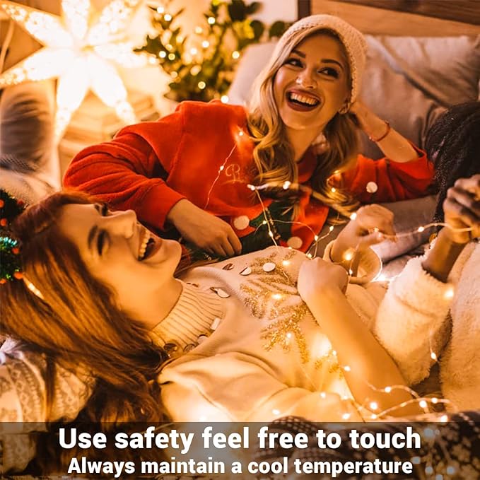 2 Pack Total 200 LED Fairy Lights Battery Operated String Lights with Remote & 8 Modes, 33FT Waterproof Copper Wire Battery Powered Twinkle Lights for Outdoor Christmas Parties Decoration Warm White