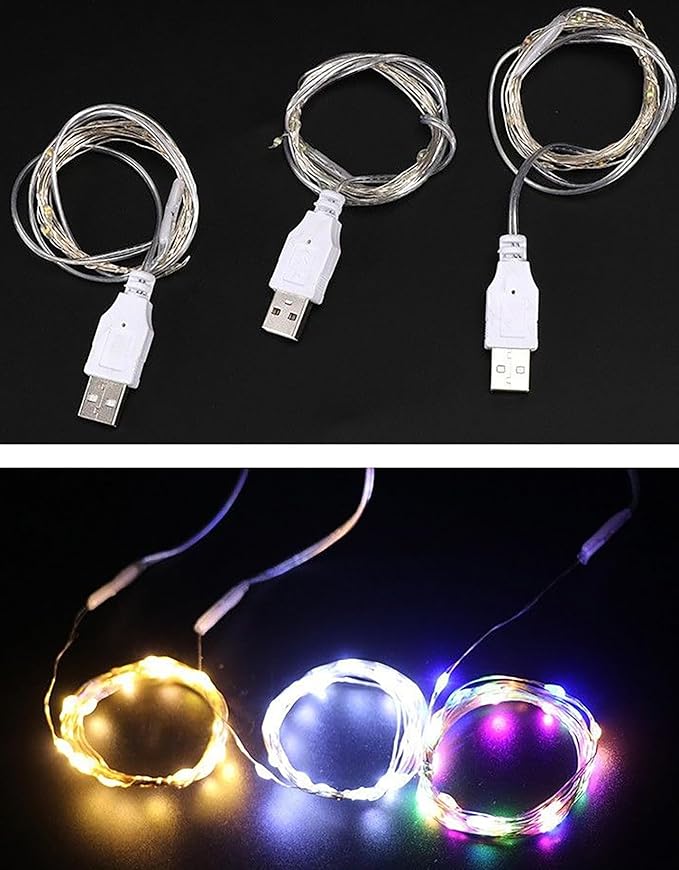 Sokelinn-six 2m 20 LEDs Fairy String Lights, USB Powered String Light for Desk Office Christmas Tree Party Decoration (White, 12)