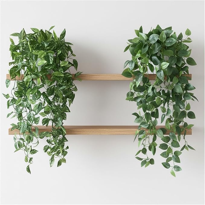 35.5" Artificial Pothos Ivy Plants Set of 2 with Pots, Fake Hanging Greenery Silk Leaves for Home Decor, Realistic Faux Plants for Shelf Tabletop Office, No Maintenance Needed (Light & Dark Green)