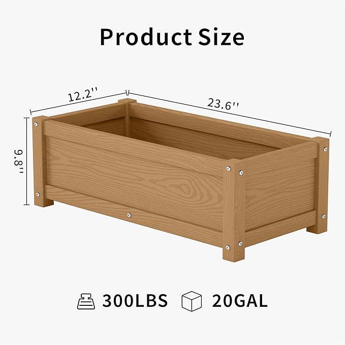 HDPE Planter Box, All-Weather Outdoor Garden Bed Easy to Assemble, Drainage System, Low Maintenance, Non-Fading, for Flower/Herb/Seed (Teak)