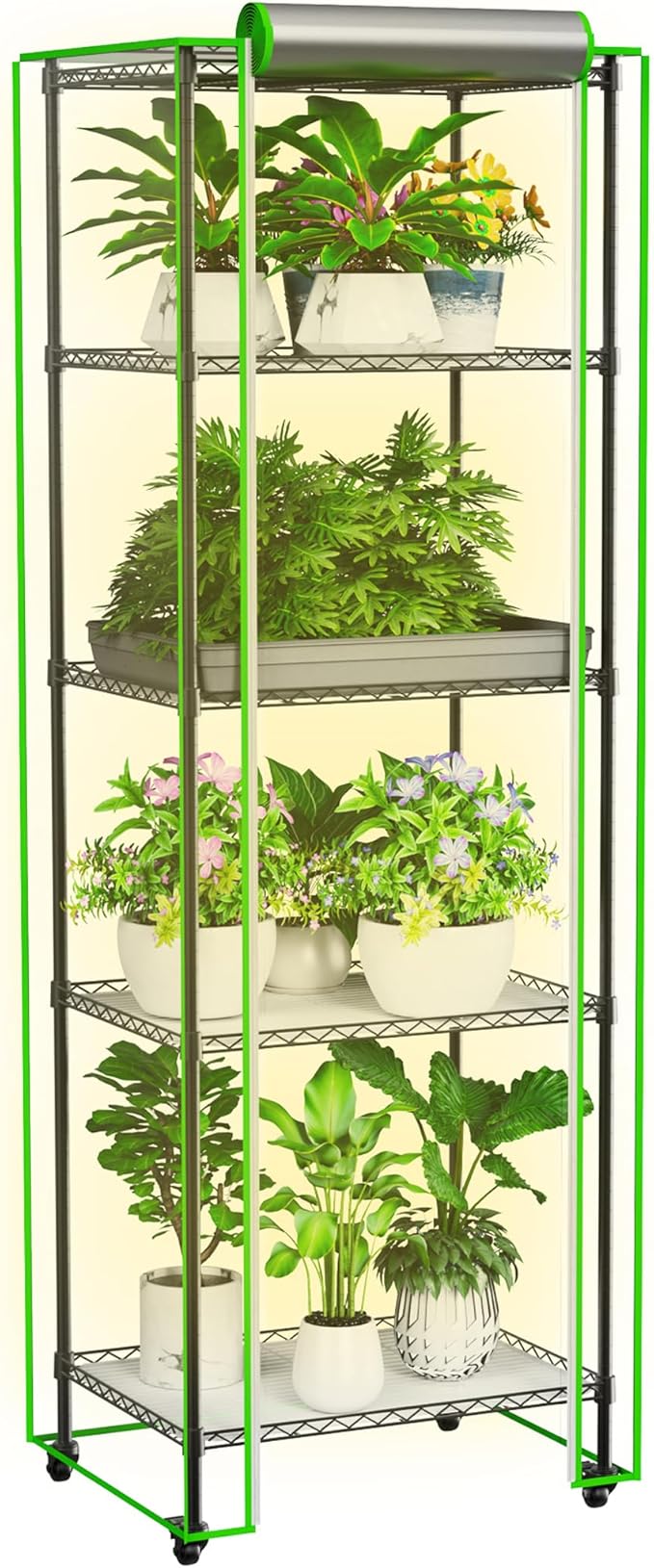 Indoor Greenhouse with Grow Light, 5 Tier Mini Greenhouse, Full Spectrum Grow Light with Timer, Plant Shelf with PVC Cover for Seed Starting, Herbs, Vegetables, Balcony, 23.6×17.7×70.8 Inch