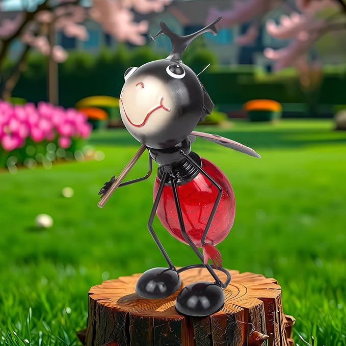 PaLuQiYa Solar Garden Statue Ladybug Decor,Outdoor Decorative Tabletop Lanterns,Outdoor Ladybug Figurines Decorations for Patio Yard Lawn Ornaments,Birthday Gifts for Mom Women Grandma