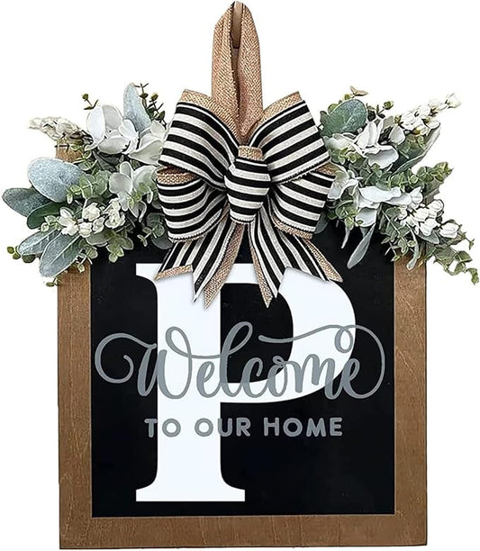 Last Name All Year Wreath, for Front Doors, Spring, Fall, 26 Last Name Letters All Year Round Wreaths, Suitable for Wedding Decorations, Home Porches, Farmhouses, Yards, Garden Decorations, Gifts (P)