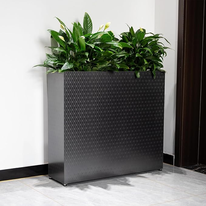 CYC Luxury 30"H x 34"W x 10"D Black Stainless Steel Rectangular Tall Large Planter Box with Mirror Etching No Coating for Indoor or Outdoor Patio/Porch, Modern Décor for Tall Plants, Trees, Flowers