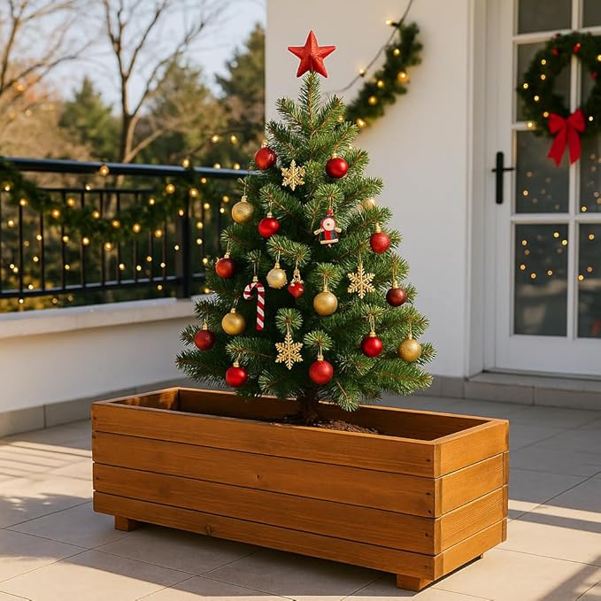 Wooden Raised Garden Bed Planter Box – Fir Wood Outdoor Vegetable, Herb & Flower Box with Drainage Holes – 31.5"x15.75"x12.6", Rot-Resistant, for Patio, Yard, Balcony