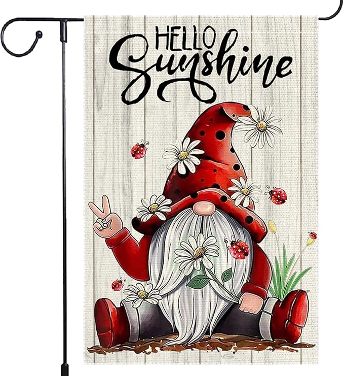 Welcome Sunshine Garden Flag Summer Gnome Garden Flags 12x18 Inch Double Sided Burlap Colorful Floral Small Decor Home Yard Lawn Holiday Outdoor Flags Decorations