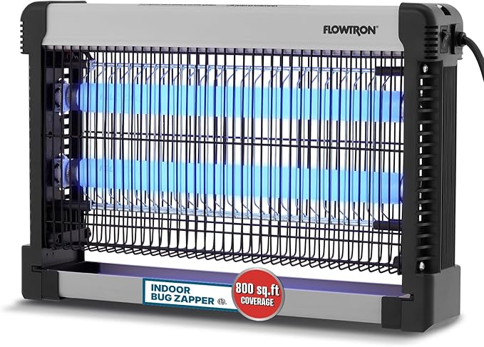 Flowtron Indoor Bug Zapper: 3000V Electric Insect Killer & Mosquito Trap - 800 Sq Ft Coverage - 20W Dual UV Light Fly Zapper for Kitchen, Bedroom, RV & Restaurant - Safe Gnat & Moth Killer