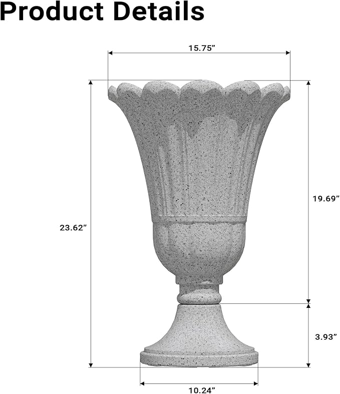 seethmi 23" Tall Planters for Outdoor Plants Set of 2, Planter with Drainage Holes and Petal Design, Large Outdoor Planters for Porch, Garden, Indoor, Grey