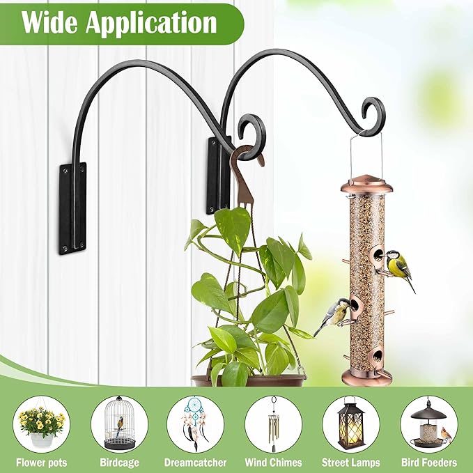 Lifyzoon Heavy Duty Plant Hanger Bracket (22"/Black) Outdoor Hand-Forged Hanging Plant Bracket Durable and Stable Bird Feeder Hanger