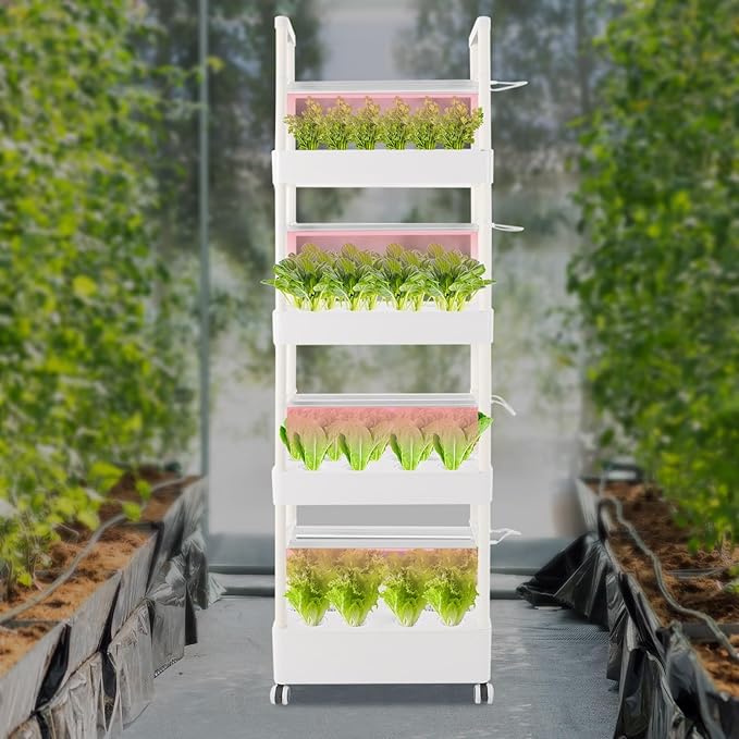 Hydroponics Growing System with LED Growth Lights and Water Pump, 4 Layers Hydroponic Vegetable Growing Kit 56 Sites for Fruits, Vegetables, Herbs