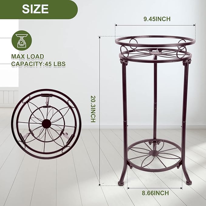 YHIJURS 2 Tiers Plant Stand Indoor Outdoor, 20.3'' Metal Tall Potted Plant Flower Stands,Heavy Duty Rustproof Corner Display Rack, Flower Pot Shelf Planter Holder Decor for Home Garden Office-Bronze