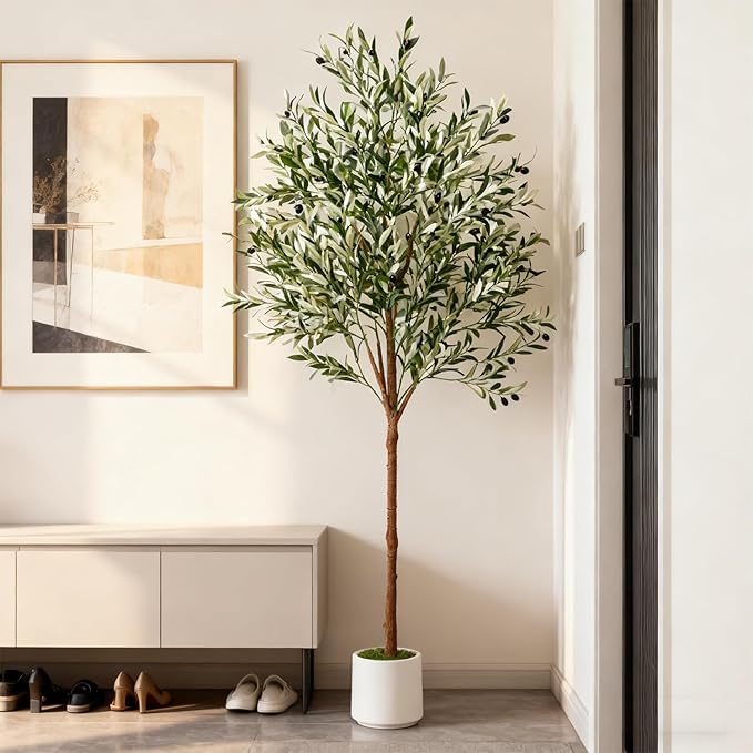 Realiflora Artificial Olive Tree - Tall Indoor Faux Olive Tree with Planter & Basket, Realistic Fake Olive Tree with Fruits for Home Office Decor Living Room (5ft)