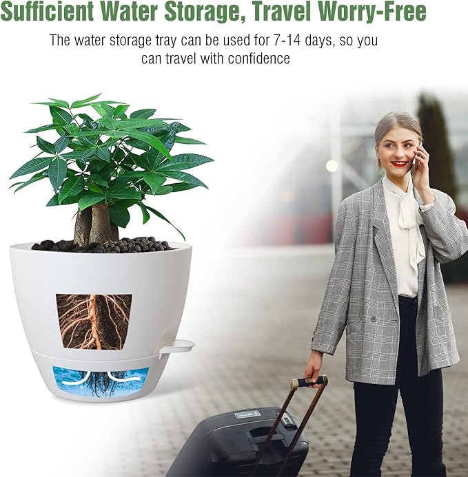 UOUZ 12inch 2Pack Large Self Watering Planters, Plastic Plant Pots with 60oZ Removable Deep Reservoir and Multi Mesh Drainage Holes for Indoor Outdoor Garden Plants and Flowers, White