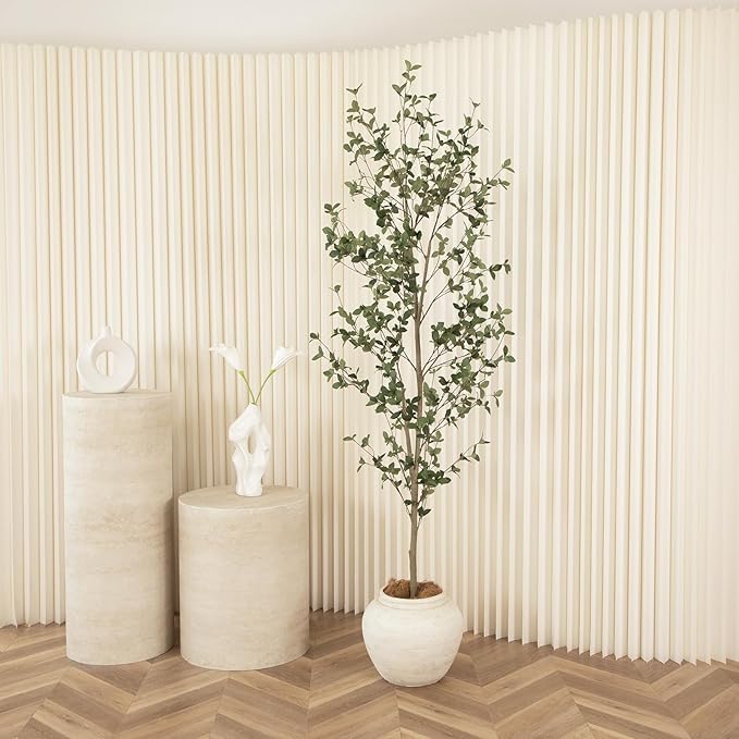 Bellacat 7ft Artificial Quince Leaf Tree with Realistic Trunks, 84in Faux Quince Leaf Tree with Lifelike Leaves for Garden, Home, Living Room Decor