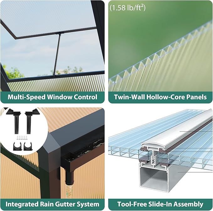 6x8 FT Greenhouse, Polycarbonate Walk-in Greenhouse for Outdoors with Roof Vent & Lockable Smooth-Gliding Sliding Door, Heavy-Duty Aluminum Green House for Garden, Backyard, Patio, Lawn, Dark Grey