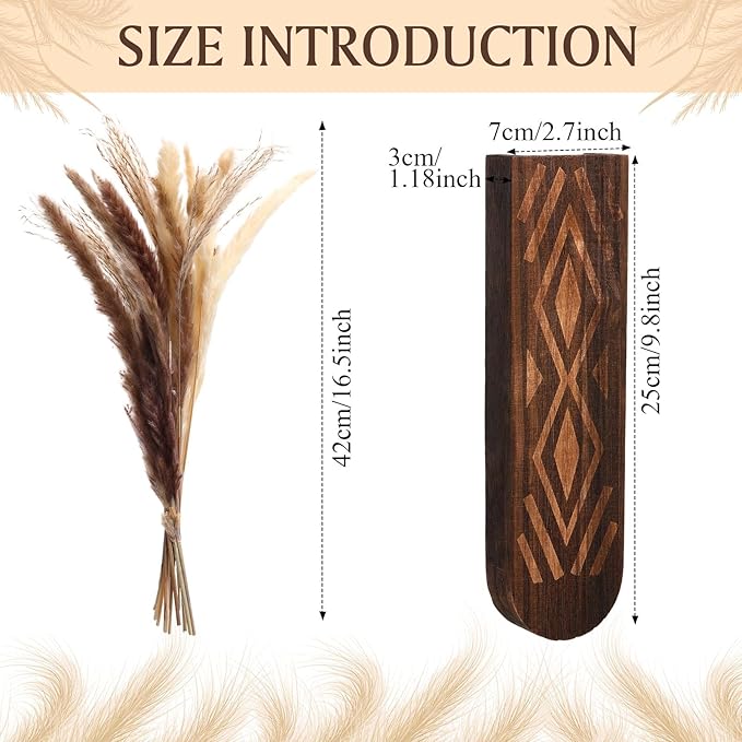2 Pack Wooden Wall Planter Wooden Vase Set with Dried Reed Flowers Boho Wall Decor Indoor Farmhouse Decor for Entryways Hallways Bathrooms Living Rooms and Dining Rooms (Walnut Color)