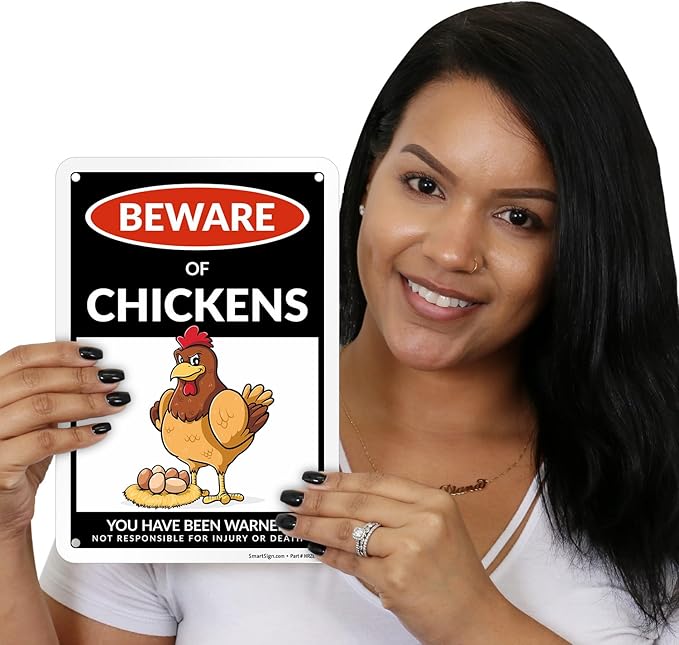 SmartSign Beware of Chickens You Have Been Warned Funny Animal Sign - 10" x 7", 40 mil Laminated Rustproof Aluminum Metal, For Gift, Yard, Cafe, Room
