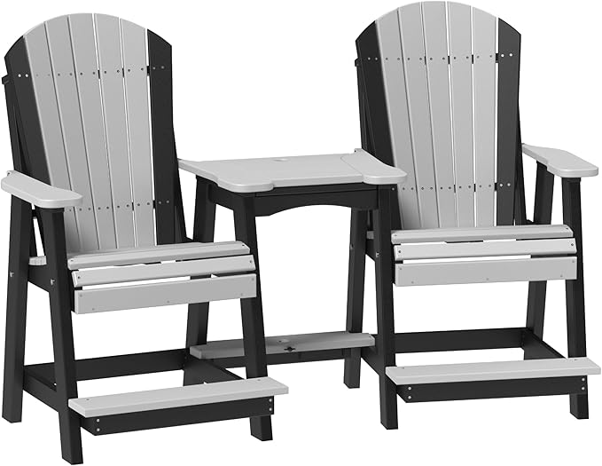 LuxCraft Poly Tete-a-Tete Patio Table and Counter Height Balcony Chairs with Umbrella Hole, Weatherproof Outdoor Patio Furniture Set for Outside - Amish Made in USA (Dove Gray & Black)