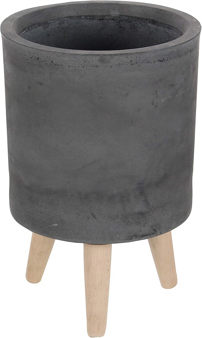 Deco 79 Fiberclay Round Planter with Wood Legs, Set of 3 12", 15", 17"H, Black