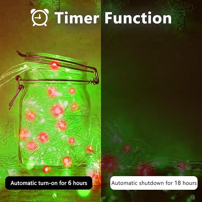 4Pack 80FT 240LED Fairy Lights Battery Operated with Remote & Timer 8 Modes Twinkle String Lights Battery Powered Indoor Outdoor Waterproof for Bedroom Wedding Classroom Christmas Décor, Red & Green