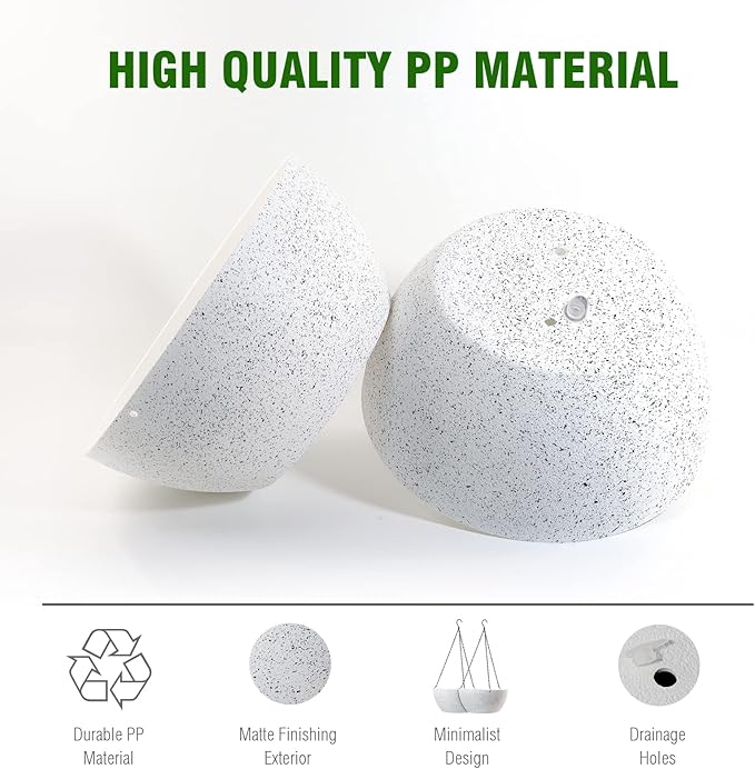 WSMKSZ 10 inch Hanging Planters for Outdoor Indoor Plants with Drainage Holes and Chain, 2 Pack Round Hanging Flower Plant Pots for Garden Home Porch Decor, Speckled White