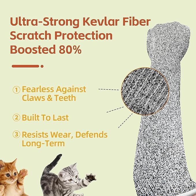 Pet Handling Gloves – 16" Extra-Long Kevlar Cat Grooming Arm Sleeves, Anti-Scratch & Bite Resistant Protective Sleeves